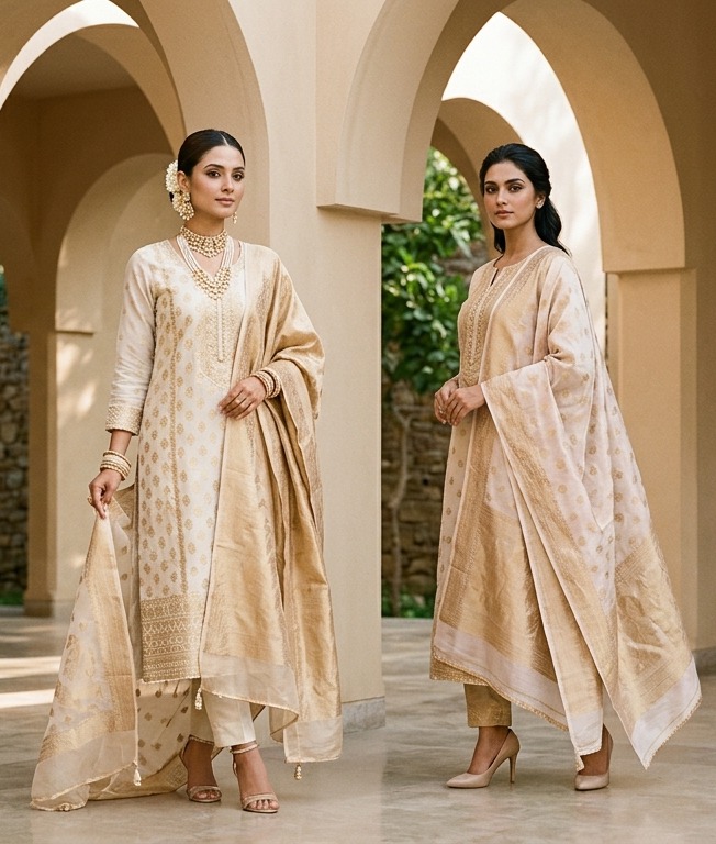 NOOR Handcrafted Jamdani Three-Piece Sets